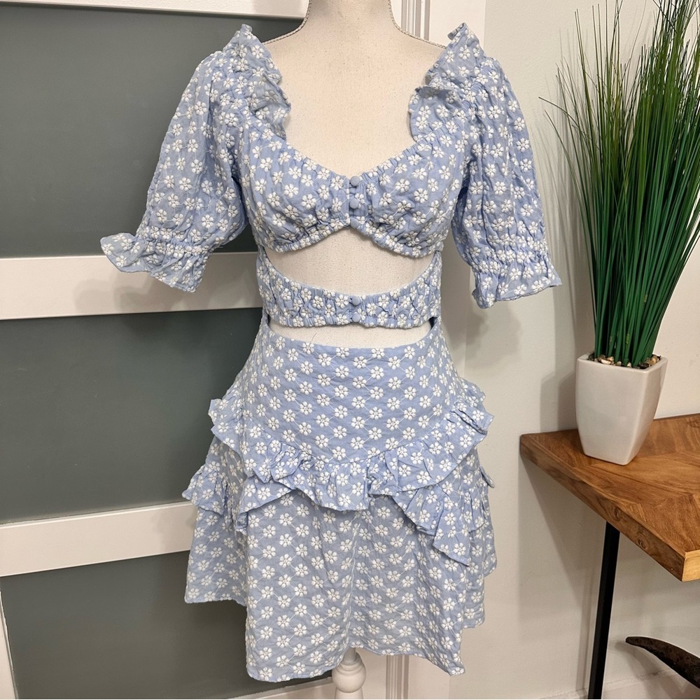 Sabo Luxe Light Blue Jaycee Mini Dress SZ 6 Embroidered Cottagecore Feminine NWT - Picture 4 of 10